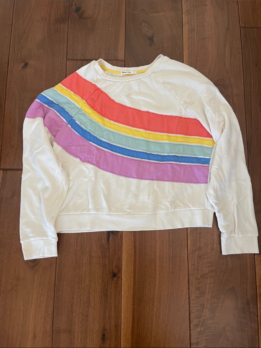 Marine Layer White Girls' Rainbow Stripe Pullover Sweatshirt